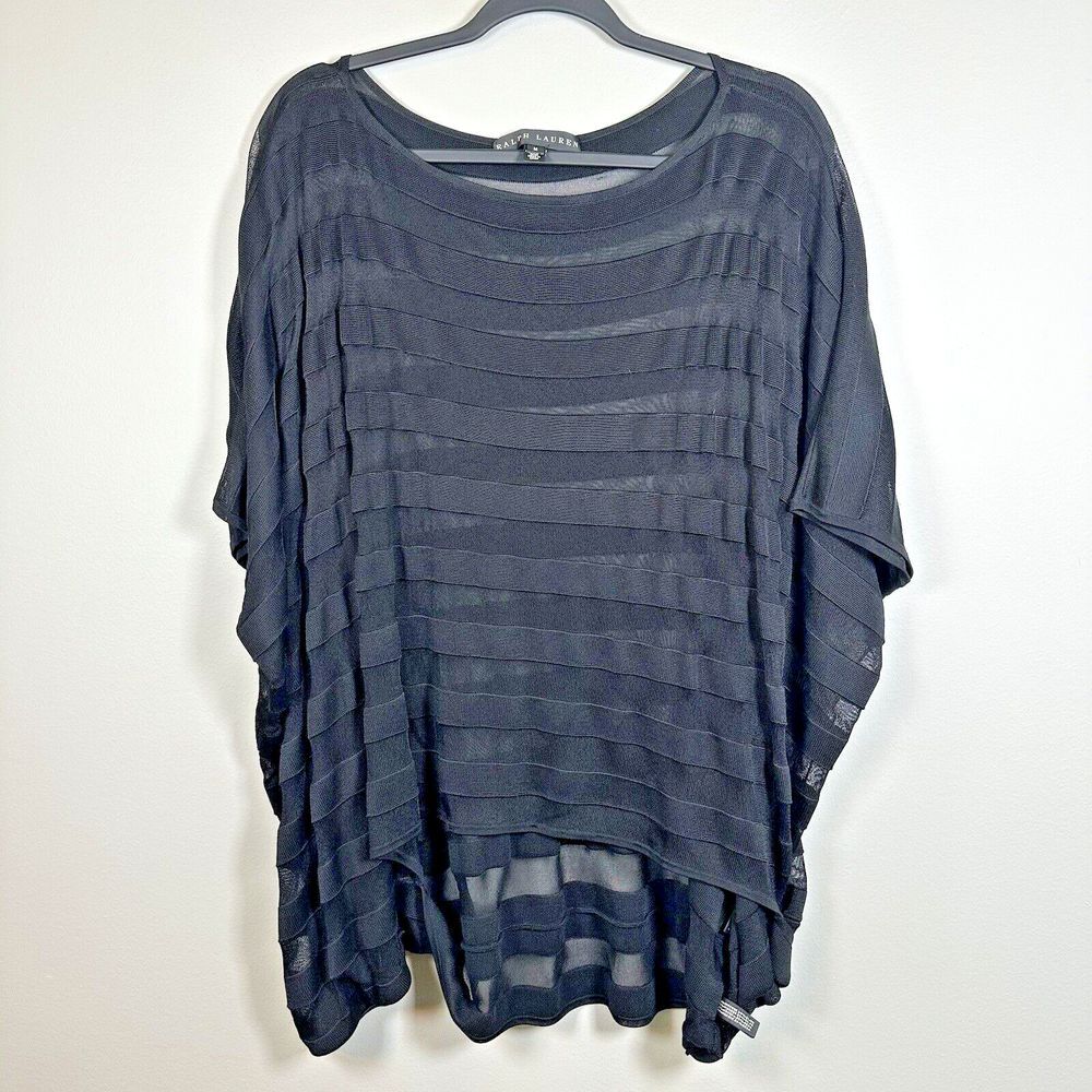 Ralph Lauren Black Label Medium Silk Blend Stripe Sheer Short Sleeve‎ Blouse